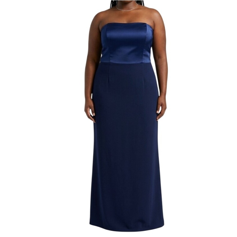 JOVANI Navy Blue Strapless Column Gown Dress Size 16 Formal Gala Red Carpet NYE